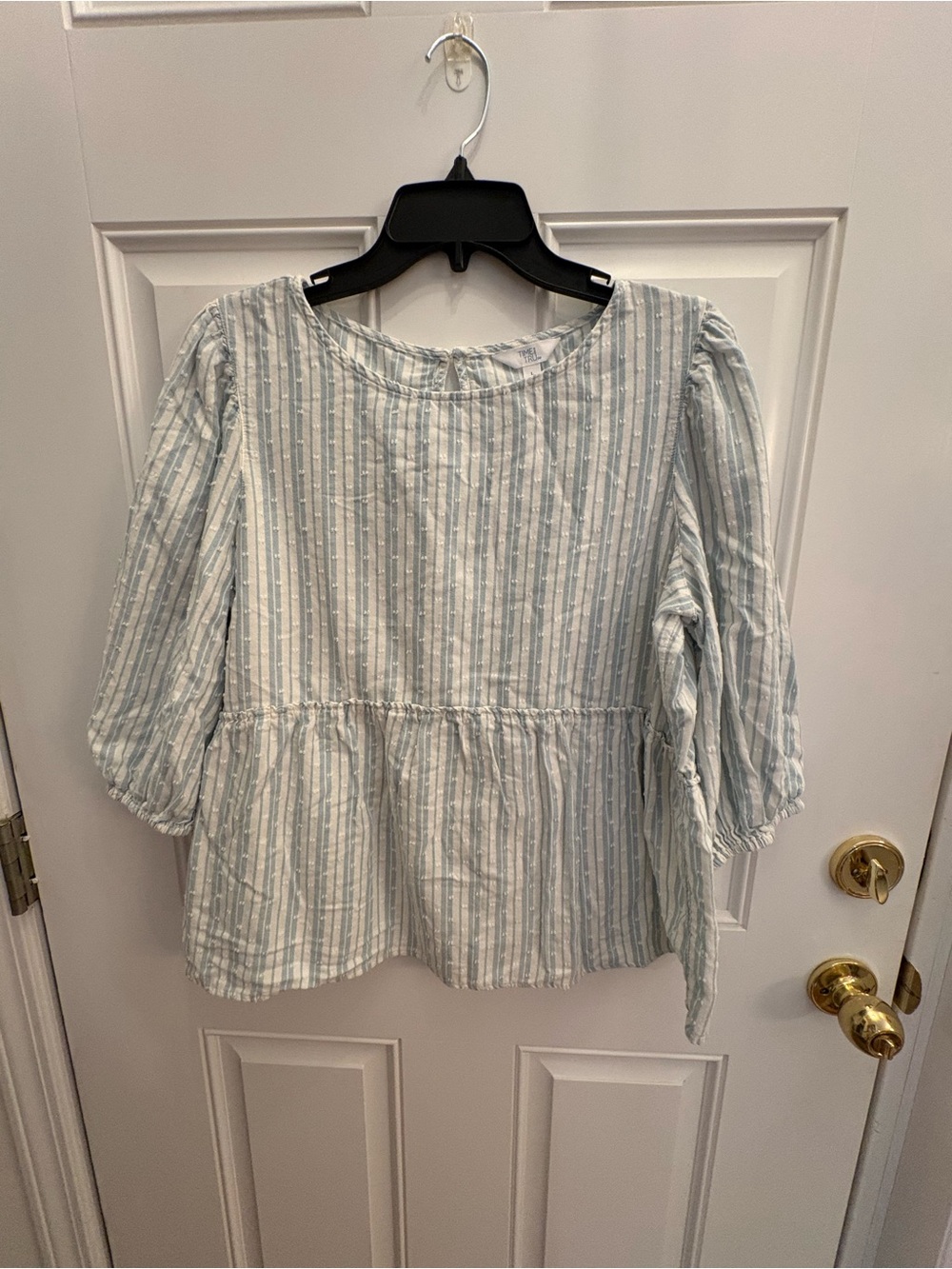 Time and Tru Light Blue and White Striped Peplum Blouse